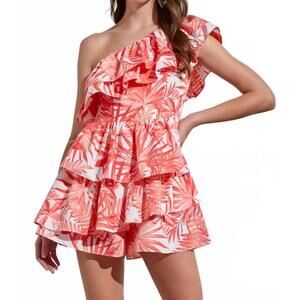 NEW DO+BE sunset in paradise one shoulder romper in red